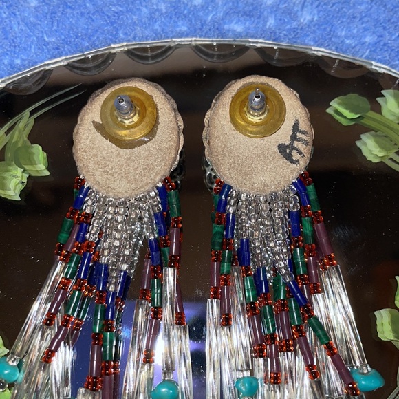 Vintage NWOT Native American Multi Gem Bead Sterling Silver Earrings. - Picture 5 of 5